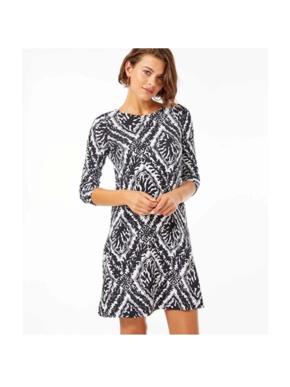 Lilly Pulitzer Black & White Graphic Mini Dress coral swing dress
